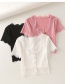 Fashion Pink Slim-fit Stretch-waist T-shirt With Lace Stitching
