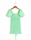 Fashion Green Pleated V-neck Bubble Sleeve Lace Dress
