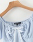 Fashion Blue Short Waist Shirt With Elastic Lace-up Stitching