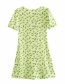 Fashion Green Floral Print Square-neck Slim Dress