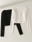 Fashion White U-neck Five-grip Elastic Ribbed Slim T-shirt
