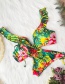 Fashion Blue And Green Red Flowers Three-point Split Swimsuit