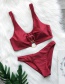 Fashion Red Solid Color Split Swimsuit
