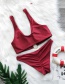 Fashion Red Solid Color Split Swimsuit