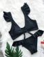 Fashion Black Ruffled Bikini Solid Color Swimsuit