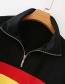 Fashion Black Color Stripe Stitching Zipper Stand Collar Sweater