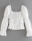 Fashion White Pleated Square Collar Puff Sleeve Shirt