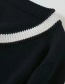 Fashion Black College Style V-neck Stitching Sweater