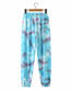 Fashion Blue Printed Lace-up Straight Trousers