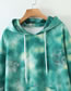 Fashion Green Printed Hooded Lace Up Sweater