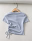 Fashion Pea Green Color Short-sleeved T-shirt With Side Drawstring
