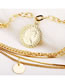 Fashion Golden Portrait Seal Disc Alloy Multi-layer Necklace