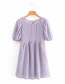 Fashion Purple Bubble Sleeve High Waist Stitching Dress