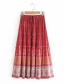 Fashion Red Printed Elastic Waist Skirt