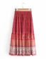 Fashion Red Printed Elastic Waist Skirt