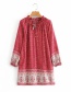 Fashion Red Printed Tethered Long Sleeve Dress