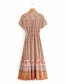 Fashion Orange Aster Print V-neck Drawstring Short Sleeve Dress