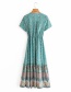 Fashion Lake Blue Aster Print V-neck Drawstring Short Sleeve Dress