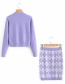 Fashion Purple Houndstooth Skirt With Houndstooth Print Knitted Jacket