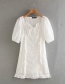 Fashion White Openwork Embroidered Dress With Wood Ears