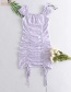Fashion Purple Checked Drawstring Ruffle Dress