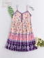 Fashion Purple Flower Print Stitching Contrast Color Suspender Skirt