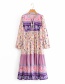 Fashion Color Floral Print Tethered Lace Contrast Dress