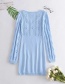 Fashion Blue Hollow Thick Knit V-neck Sweater Dress