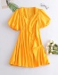 Fashion Yellow Pleated Sleeve V-neck Pleated Dress
