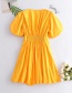 Fashion Yellow Pleated Sleeve V-neck Pleated Dress
