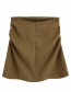 Fashion Dark Brown Linen Pleated Stitching Skirt