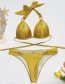 Fashion Yellow Split Swimsuit With Glitter Metal Ring