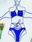 Fashion Blue Triangle Split Swimsuit With Leopard Straps