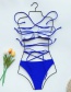 Fashion Blue Triangle Split Swimsuit With Leopard Straps
