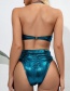 Fashion Blue Bowknot Gold Silk Pleated High Waist Split Swimsuit