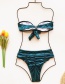 Fashion Blue Bowknot Gold Silk Pleated High Waist Split Swimsuit