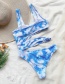 Fashion Blue Print Printed Hollow Tie-dye One-piece Swimsuit