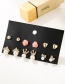 Fashion Color Mixing Diamond Pearl Flower Crown Geometric Earring Set