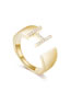 Fashion 14k Gold H Letter Open Ring With Zircon