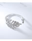 Fashion Platinum Geometric Cutout Ring With Zircon Leaves
