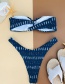 Fashion Printing On White Printed Bow Tie And Pleated Split Swimsuit