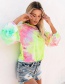 Fashion Fluorescent Green Pink Tie-dyed Loose Pullover Round Neck Long Sleeve Sweater