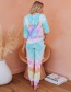 Fashion Pink Blue Positioning Mark Tie-dye Hooded Two-piece Suit