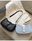 Fashion Blue One-shoulder Crossbody Bag With Stitching And Contrast Belt Buckle