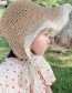 Fashion Khaki One Size 2 To 7 Years Old Folded Straw Lace Tether Children Sun Hat