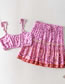 Fashion Pink Print Printed Tethered Vest Suspender Top Elastic Waist Skirt Suit