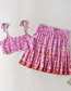 Fashion Pink Print Printed Tethered Vest Suspender Top Elastic Waist Skirt Suit