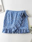 Fashion Blue Printed Ruffled Cross Skirt With Lace At Waist