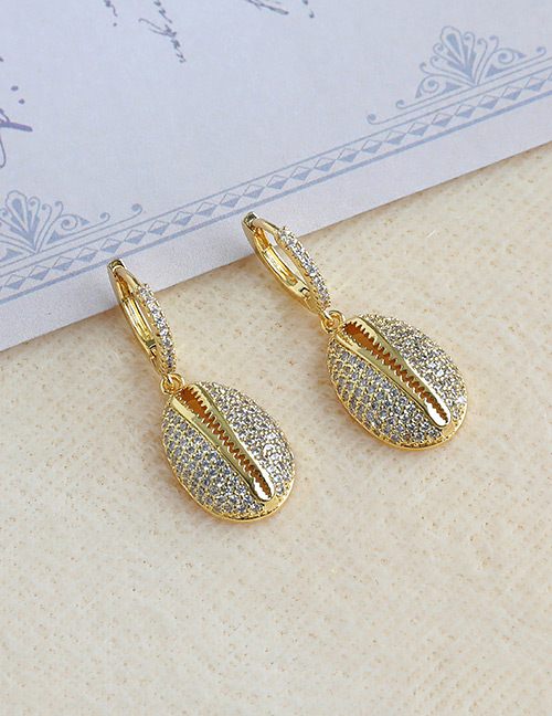 Fashion Golden Copper Inlay Zircon Shell Earrings