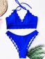 Fashion Blue Cut Flower Lace Tether Strap Split Swimsuit